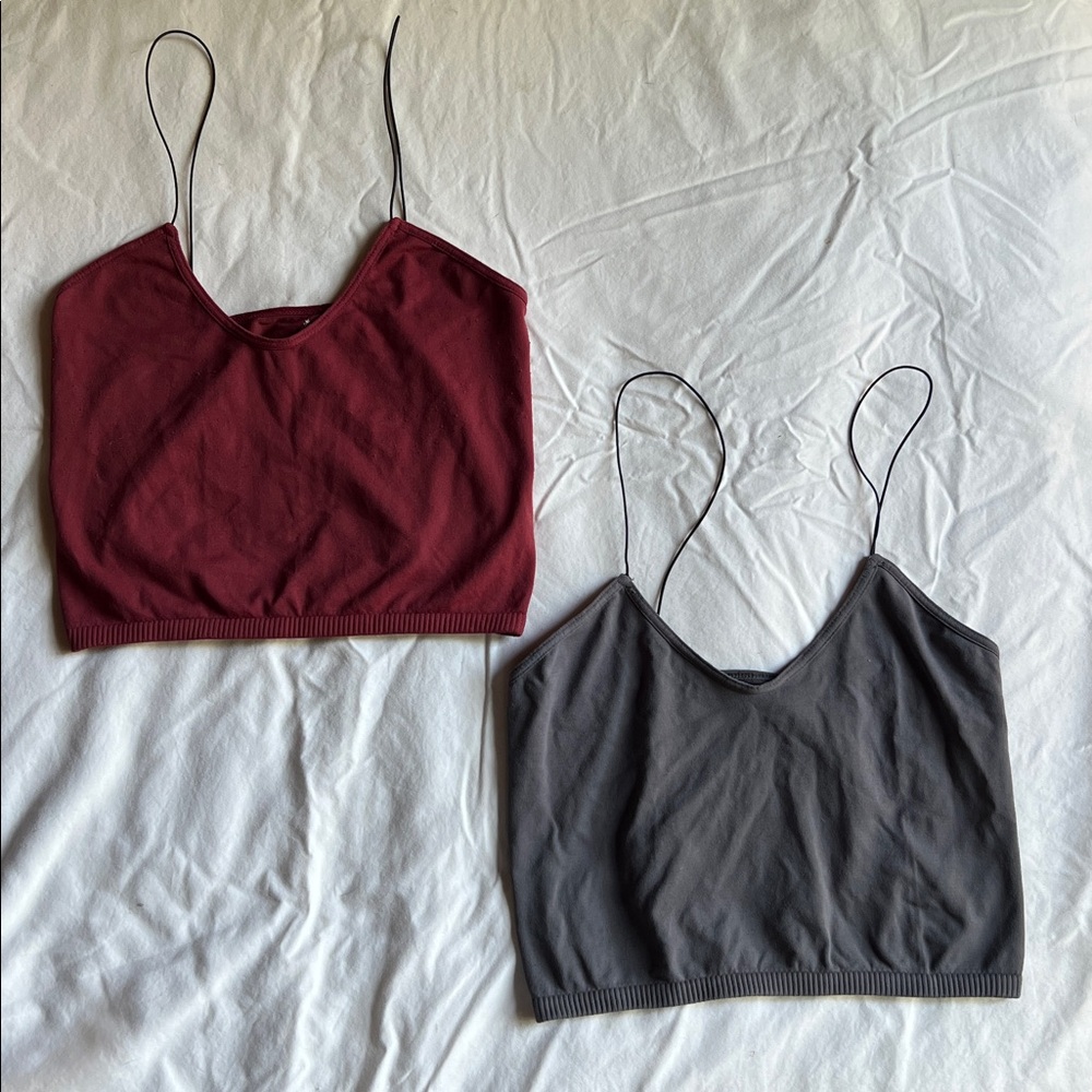 Intimately Free People Soft Cami Tops 2 Pair Grey Burgundy XS/S